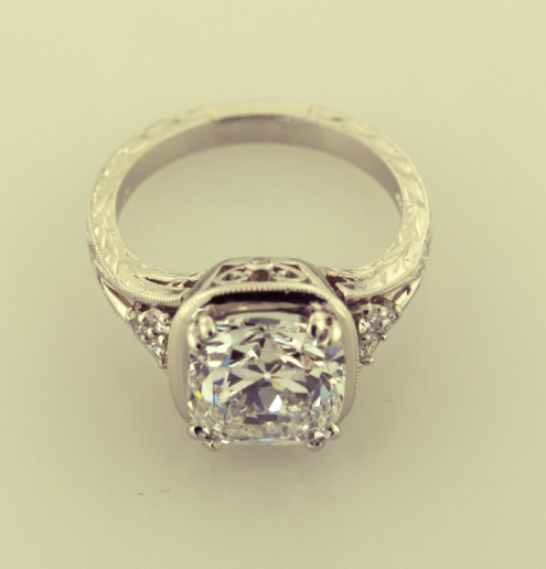 Antique Style Platinum and Dimaon Solitaire Ring, Front